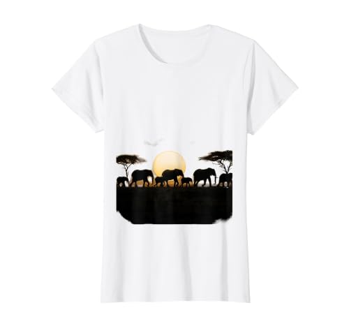 Mademark Elephant Herd Crossing Dusty Savanna Plains T-Shirt - Women - size chart