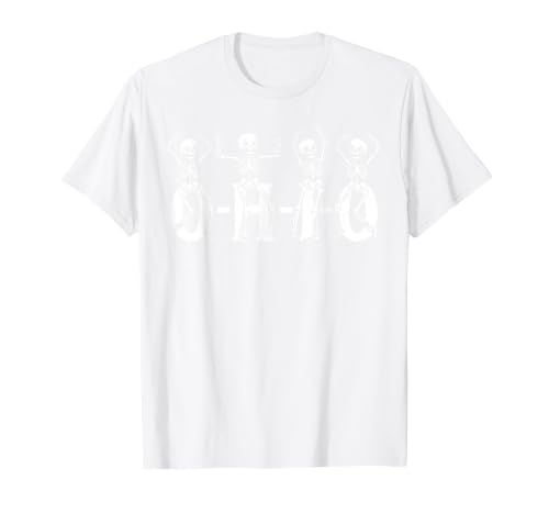 Funny O-H-I-O State Skeleton Halloween Funny O-H-I-O State Skeleton Ohio Halloween Vintage Vibe Fun T-Shirt - size chart