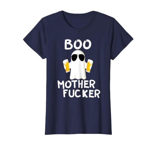 Vulgar Halloween Tee Shop Boo Motherfucker Funny Beer Drinking Ghost Adult Halloween T-Shirt - size chart