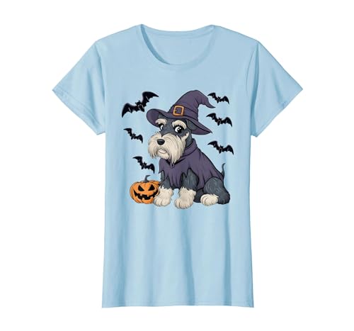 Witch Schnauzer Dog Halloween Outfits Schnauzer Dog Scary Pumpkin Bat Witch Schnauzer Halloween T-Shirt - size chart