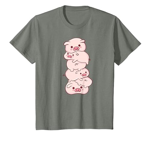 Pink Kawaii & Anime Stuff Pigs On A Pile - Cute Kawaii Anime - Pig Aesthetic Japanese T-Shirt - size chart