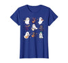 Halloween Music Teacher Ghost Music Lover Cute Ghost Cat Playing Musical Halloween Music Teacher T-Shirt - size chart