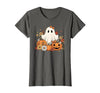 Ghost Halloween Flower Costume Floral Women Cute Ghost with Flower Halloween Pumpkin Autumn Women T-Shirt - size chart