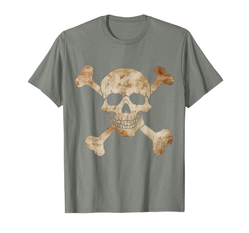 Halloween Designs. Pirate Flag Skull and Crossbones Skeleton Graphic Halloween T-Shirt - size chart