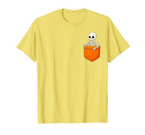 Halloween Spooky Funny Design Skeleton in Pocket Halloween Spooky Funny Skull Costume T-Shirt - size chart