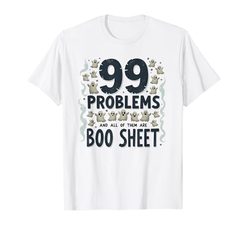 Mademark Ghost & Spirits - Ghost (99 Problems All) T-Shirt - size chart