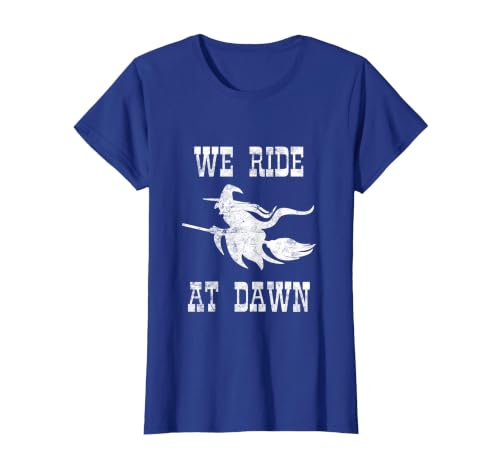 Halloween Witch Broomstick Costume Shop We Ride At Dawn Spooky Witch Broomstick Halloween Costume T-Shirt - size chart