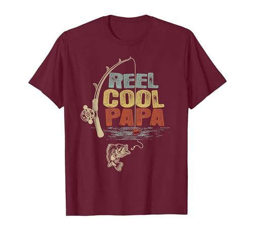 Cool Papa Fathers Day Fishing Gifts Funny Fisherman Vintage Reel Cool Papa T-Shirt - size chart