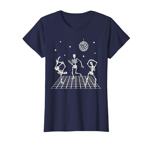Sollomio Skeletons Dancing at The Club with a Disco Ball Halloween T-Shirt - size chart