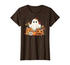 Ghost Halloween Flower Costume Floral Women Cute Ghost with Flower Halloween Pumpkin Autumn Women T-Shirt - size chart