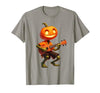 Funny Pumpkin Head Halloween Ukulele Tees Pumpkin Face Playing Ukulele Halloween Costume Men Boys Kids T-Shirt - size chart