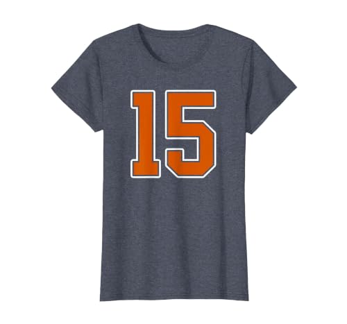 Number 15 Jersey Player Uniform #15 Gifts Burnt Orange White Number 15 Jersey Player Uniform #15 T-Shirt - size chart