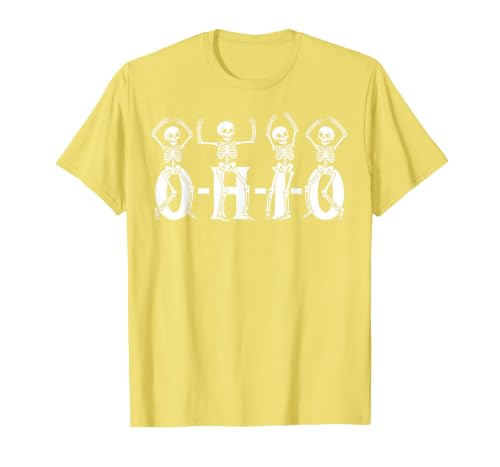 Funny O-H-I-O State Skeleton Halloween Funny O-H-I-O State Skeleton Ohio Halloween Vintage Vibe Fun T-Shirt - size chart