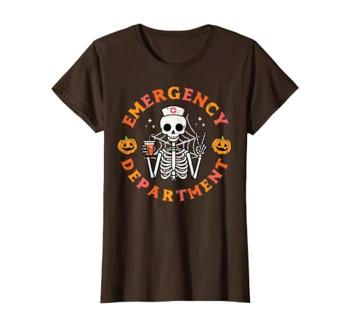 Halloween Nurse Shirts For Women Scrub Costumes Emergency Department Funny Halloween ER Nurse Women Men T-Shirt - size chart