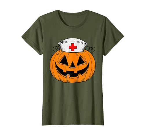 Halloween Tees for Women Men Kids Funny Pumpkin Nurse Scary Halloween Costume RN CNA ICU Women T-Shirt - size chart