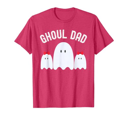 Ghoul Dad, Halloween Daddy Ghost Father of Two Ghost Girls T-Shirt - size chart