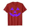Trick or Treat Funny Halloween Costumes Party Tees Jack O Lantern Scary Carved Pumpkin Face Halloween Purple T-Shirt - size