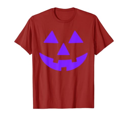 Trick or Treat Funny Halloween Costumes Party Tees Jack O Lantern Scary Carved Pumpkin Face Halloween Purple T-Shirt - size