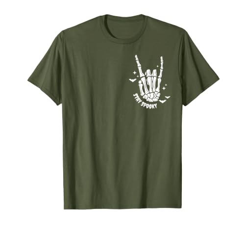 Funny Skeleton Halloween Vintage Stay Spooky Hand Skeleton Happy Halloween Pocket T-Shirt - size chart