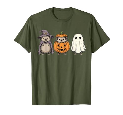 Funny Retro Hedgehog Halloween Witch Spooky Ghost Hedgehog Lover Pumpkin Halloween T-Shirt - size chart