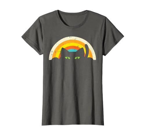 Cat Shirts For Women Men Girls Kids Kitten Gifts Peeping Black Cat Rainbow Vintage Halloween Men Women Kids T-Shirt - size