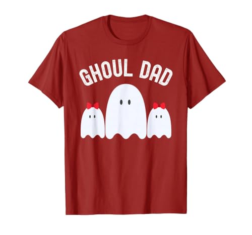 Ghoul Dad, Halloween Daddy Ghost Father of Two Ghost Girls T-Shirt - size chart