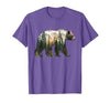 Bear Designs. Bear Forest Mountains Trees Nature Sunset Outdoor Graphic T-Shirt - size chart