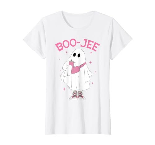 Spooky Season Ghost Halloween Boujee Boo-Jee Boo-JEE Spooky Season Ghost Pink Halloween Pumpkin Boujee T-Shirt - size chart