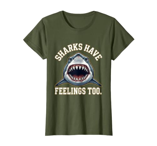 Mademark Sharks Have Feelings Too Funny Ocean Design T-Shirt - size chart