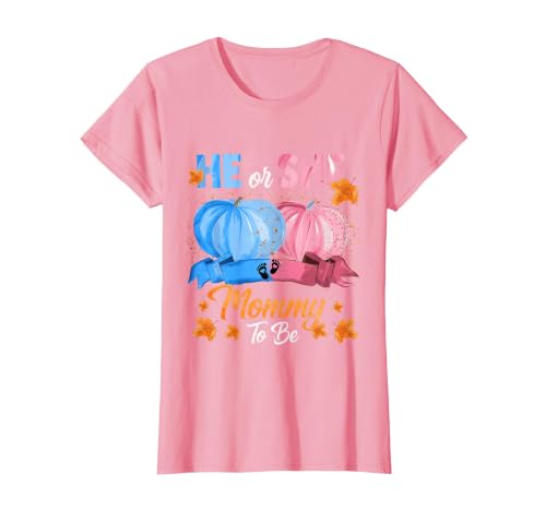 He Or She Pumpkin Gender Reveal Party Supplies Tee Halloween Pumpkin Gender Reveal He or She Mommy to Be T-Shirt - size chart