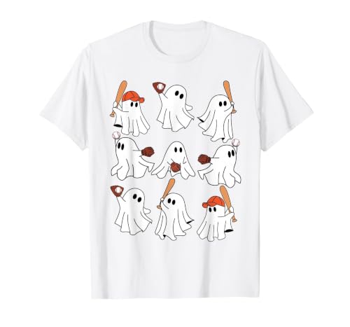 Boo Ghost Halloween Baseball Happy Halloween Baseball Lover T-Shirt - size chart