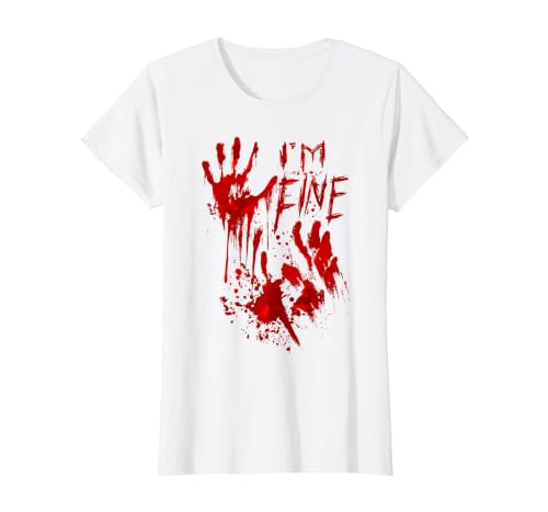 InGENIUS Halloween Shirts & Gifts I'm Fine Bloody Hand Blood Stained Splatter Funny Halloween T-Shirt - size chart
