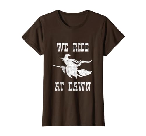 Halloween Witch Broomstick Costume Shop We Ride At Dawn Spooky Witch Broomstick Halloween Costume T-Shirt - size chart