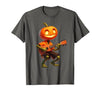 Funny Pumpkin Head Halloween Ukulele Tees Pumpkin Face Playing Ukulele Halloween Costume Men Boys Kids T-Shirt - size chart