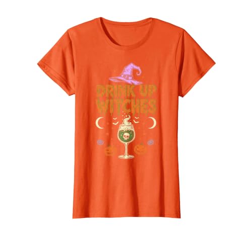 Funny Halloween Tees for Men Women Kids. Drink Up Witches Purple Hat Funny Halloween Men Women T-Shirt - size chart