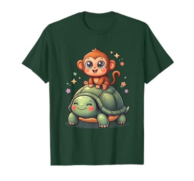 Small Monkey Riding Giant Tortoise Funny Animal Art T-Shirt - Men
