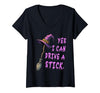 Halloween Spooky Season Women's Yes I Can Drive A Stick Funny Witch Hat Halloween Funny V-Neck T-Shirt - size chart