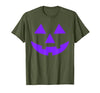 Trick or Treat Funny Halloween Costumes Party Tees Jack O Lantern Scary Carved Pumpkin Face Halloween Purple T-Shirt - size
