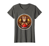 Mademark Monkey Pressing Big Red Button Funny Stupid Tee T-Shirt - Women - size chart