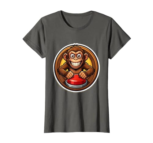Mademark Monkey Pressing Big Red Button Funny Stupid Tee T-Shirt - Women - size chart