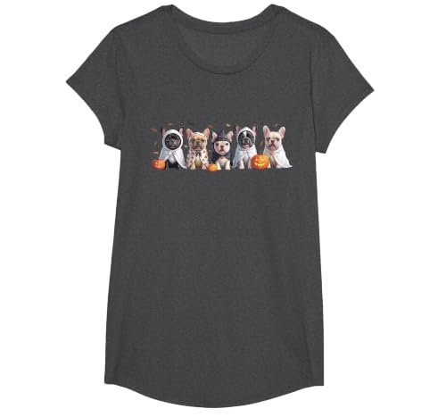 Funny Ghost Dog Halloween Girls Kids Cute French Bulldog Halloween Costume Frenchie Dog Ghost T-Shirt - size chart