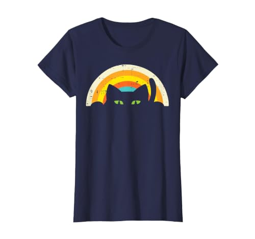 Cat Shirts For Women Men Girls Kids Kitten Gifts Peeping Black Cat Rainbow Vintage Halloween Men Women Kids T-Shirt - size