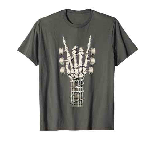 Rock and Wear Gifts Men Women Kids Skeleton Guitar Hand Rock On Guitarist Rock Band Music T-Shirt - size chart