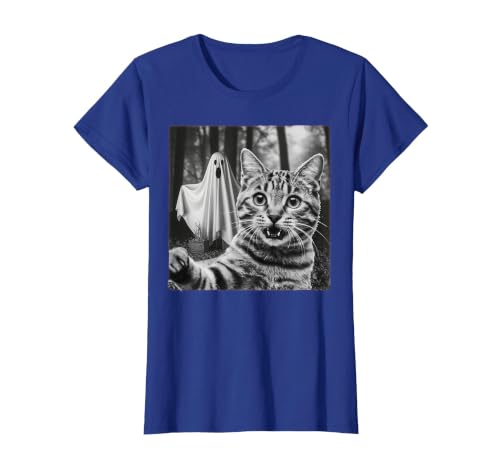 Halloween Cat Selfie with Spooky Ghost t -shir t Halloween Cat Selfie with Spooky Ghost T-Shirt - size chart
