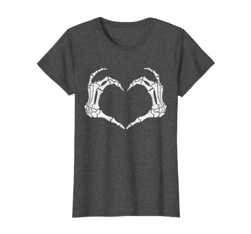 Halloween Tees for Women Men Kids Skeleton Hands Heart Halloween Rock Costume Men Women Kids T-Shirt - size chart