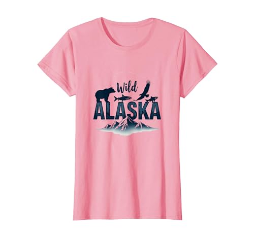 Mademark Wild Alaska Adventure: Bear, Fish, Eagle Mountain Scene T-Shirt - size chart