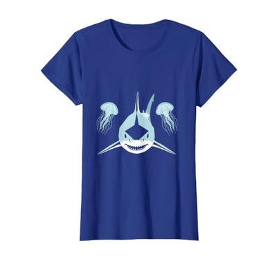 Mademark Deep Sea Shark and Glowing Jellyfish Ocean Art T-Shirt