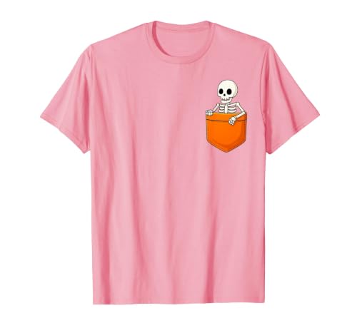 Halloween Spooky Funny Design Skeleton in Pocket Halloween Spooky Funny Skull Costume T-Shirt - size chart