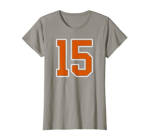 Number 15 Jersey Player Uniform #15 Gifts Burnt Orange White Number 15 Jersey Player Uniform #15 T-Shirt - size chart