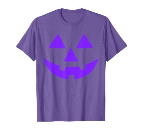 Trick or Treat Funny Halloween Costumes Party Tees Jack O Lantern Scary Carved Pumpkin Face Halloween Purple T-Shirt - size